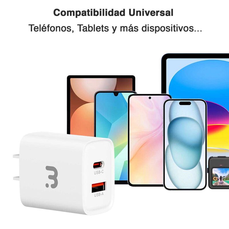 Cargador r&aacute;pido MYBAT 20W dual USB-C USB-A Univ... image number null