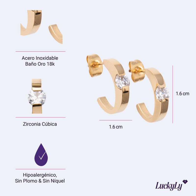 Arracadas Acero Inoxidable, Aretes Mujer Zircon... image number null