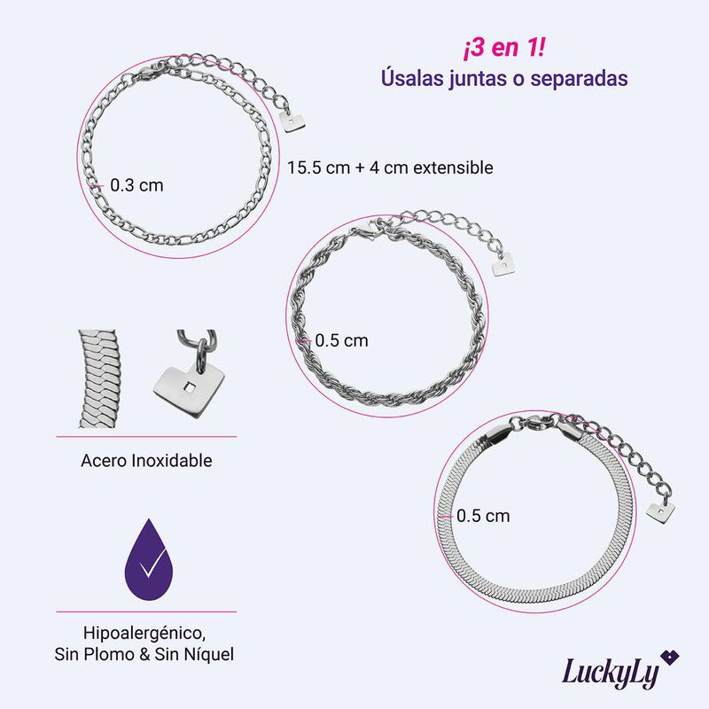 Set De Pulseras Soma Luckyly 3 Pulseras Mujer B... image number null
