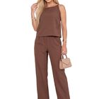 Conjunto 2 Piezas Blusa Sin Mangas Y Pantal&oacute;n Palazzo Conj-0141 Caf&eacute; Estilo Casual Elegante Y S&uacute;per C&oacute;modo Para Mujer
