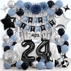 Paquete De Decoraci&oacute;n De Fiesta Rbyoo 24 Cumplea&ntilde;os Azul/negro