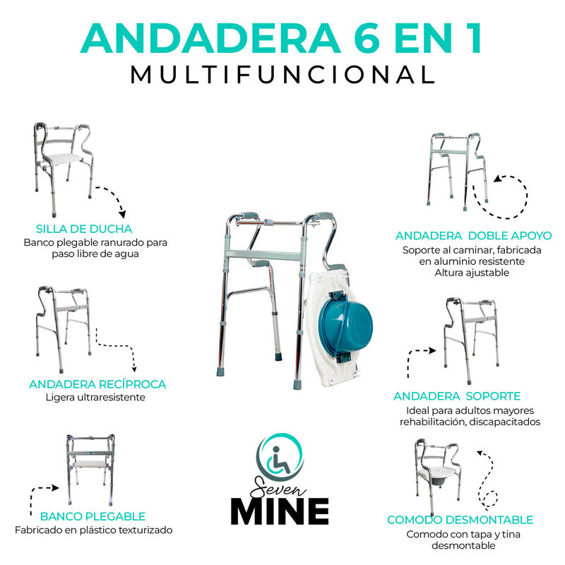 Andadera para Adulto Mayor 6 en 1  |  Doble Apo... image number null