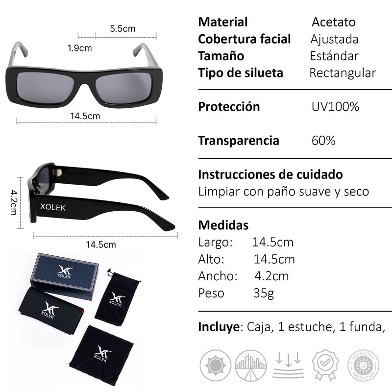 Lentes De Sol Xolek 114 Acetato Cr39 Rectangula... image number null