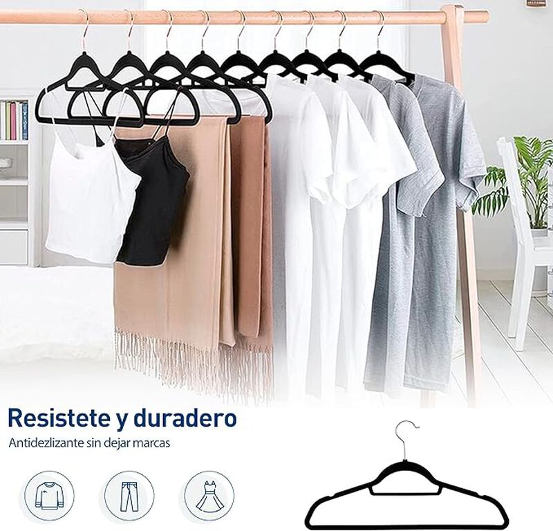 Ganchos de Terciopelo Negro para Ropa (50 pieza... image number null