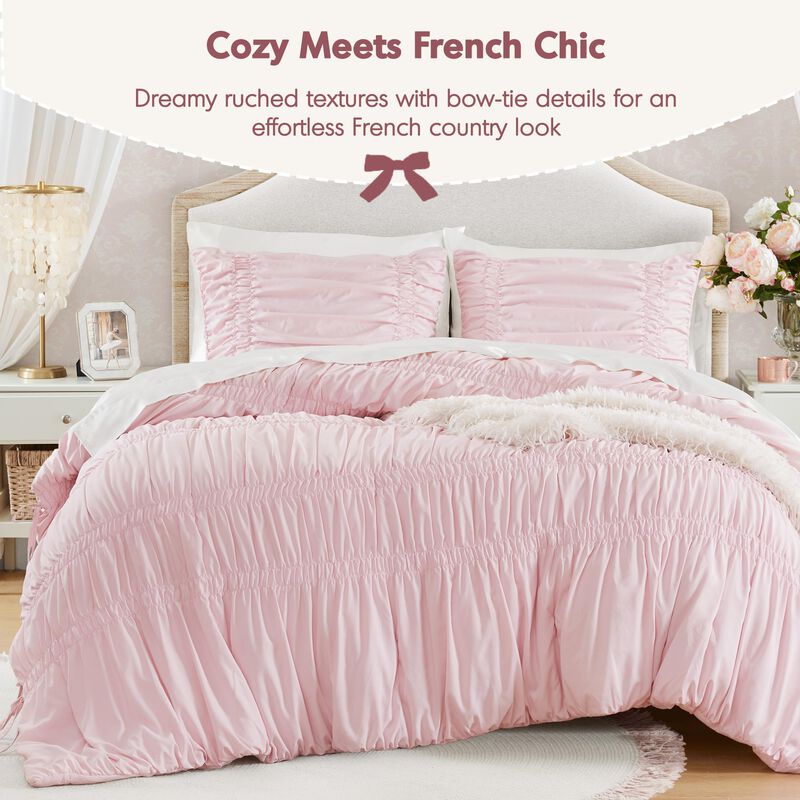 Juego De Cama Queen Rosa Shabby Chic Con Pliegu... image number null