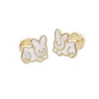 Broqueles De Conejo En Oro Amarillo 10k Con Esmalte Blanco