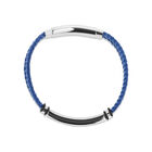 Pulsera De Piel Color Azul Con Placa De Acero Inoxidable