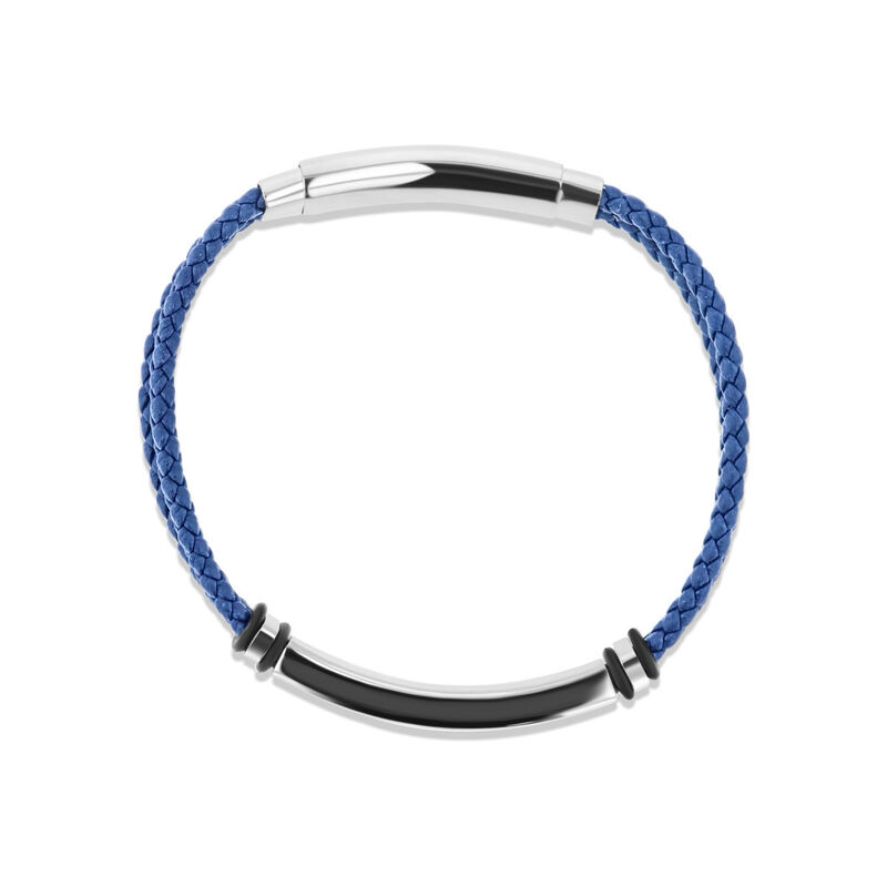 Pulsera De Piel Color Azul Con Placa De Acero I... image number null