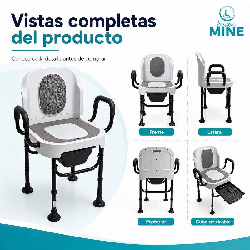 Silla De Ba&ntilde;o Con Comodo Inodoro Cuadrado Con T... image number null