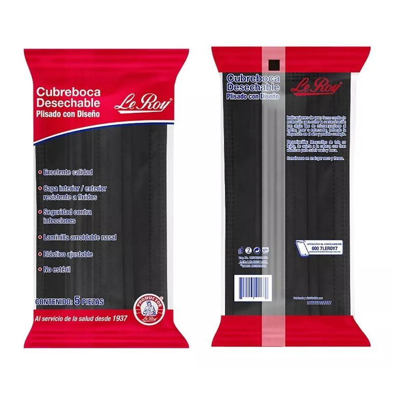 Cubrebocas Leroy 5 Piezas image number null