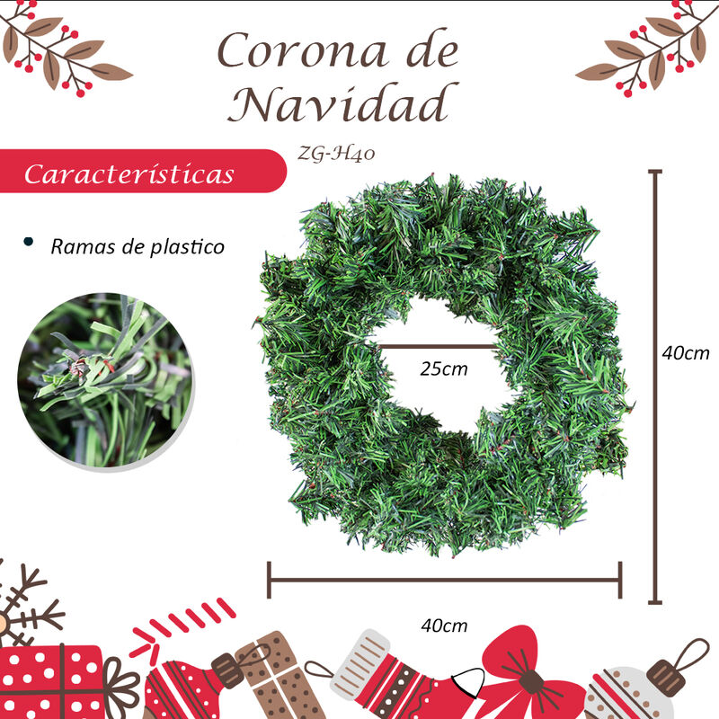 Corona navide&ntilde;a verde pino adorno artificial 40... image number null