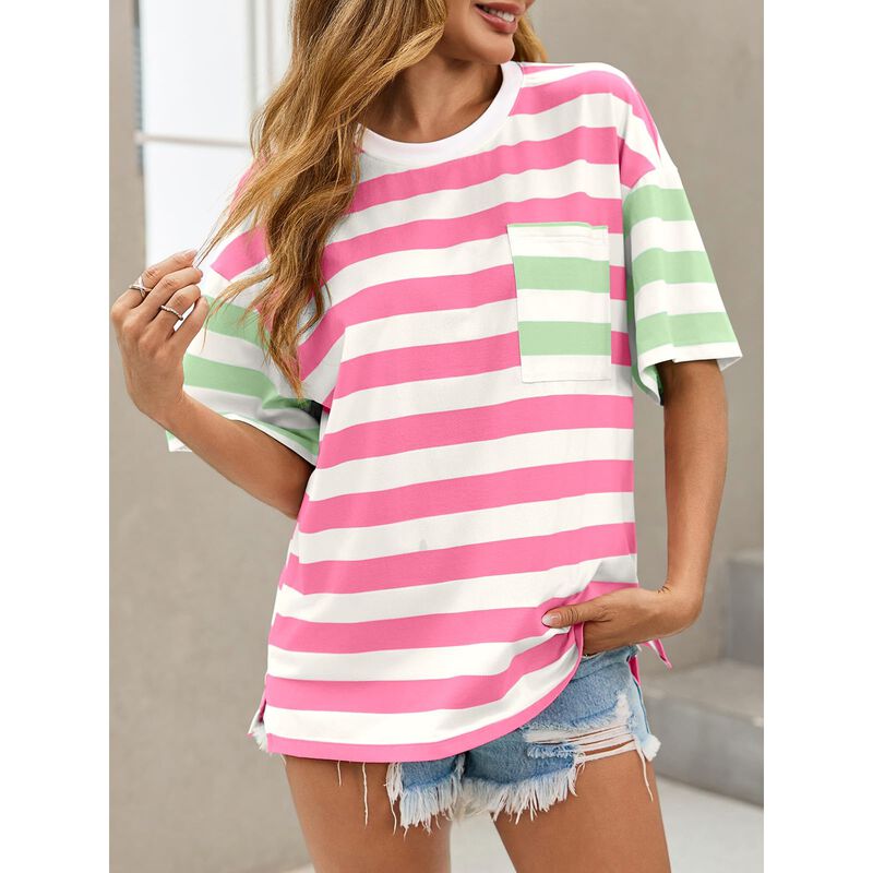 Camiseta Tankaneo Oversized Rayas y Bloques de ... image number null