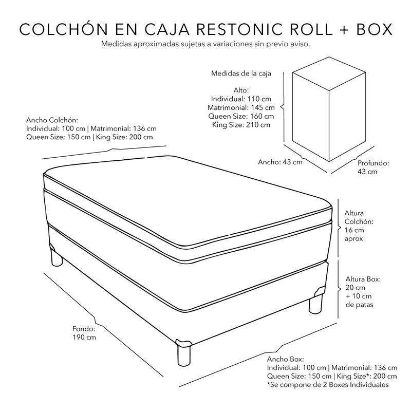 Colchón Queen Size Restonic Roll+Almohada Dicas... image number null