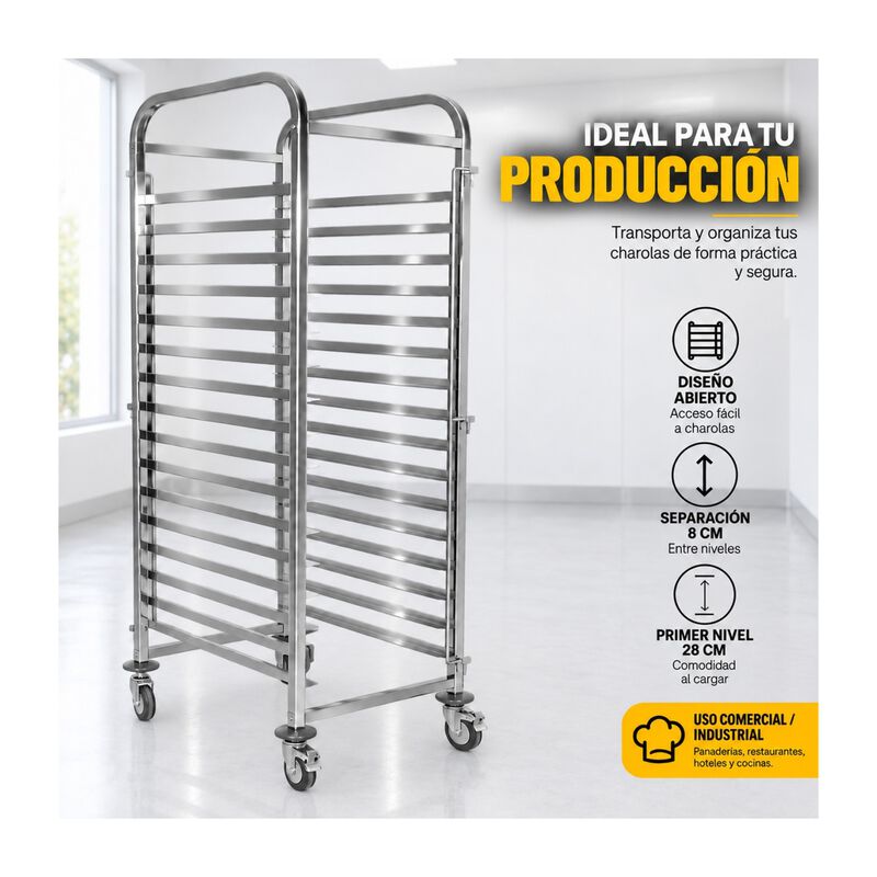 Rack Espiguero 16 Niveles 96kg Ss201 Ruedas Fre... image number null