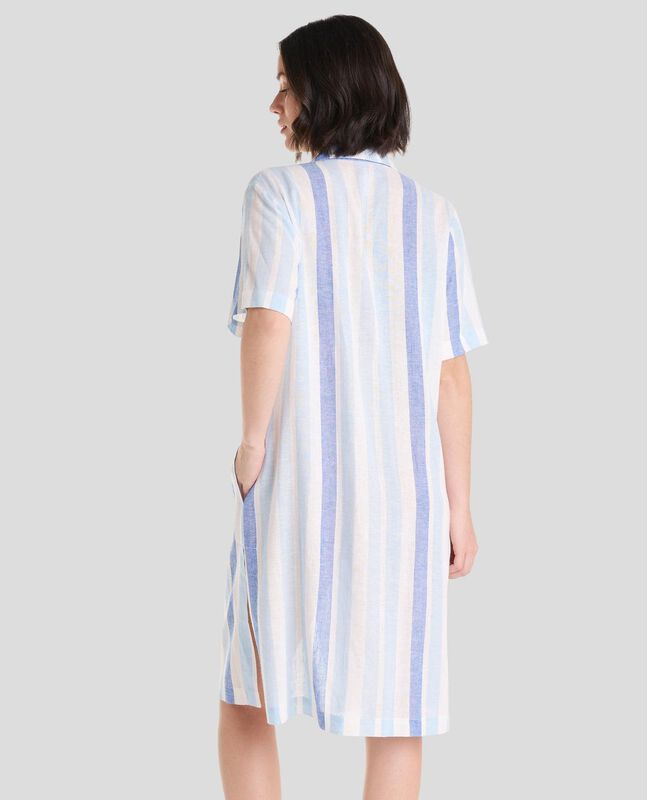 Vestido Corto de Rayas con Botones Azul image number null