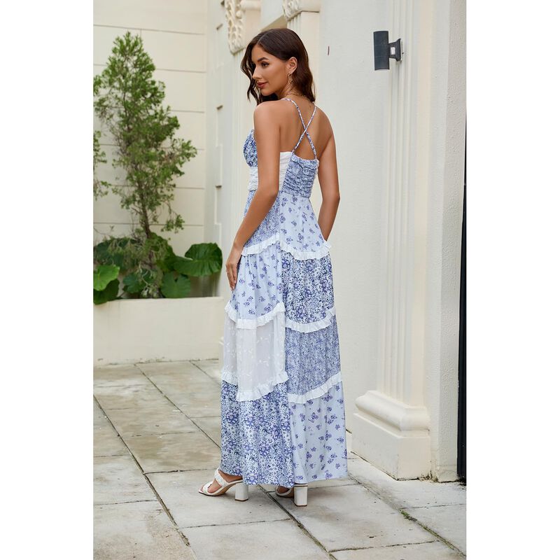 Vestido Abyovrt Maxi Floral Azul con Tirantes F... image number null