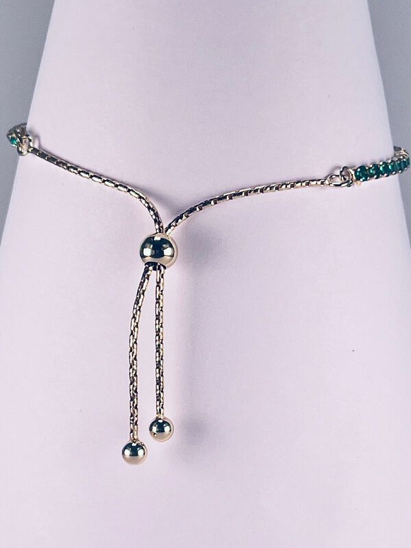 Pulsera De Plata Dorada Con Piedras Verdes image number null