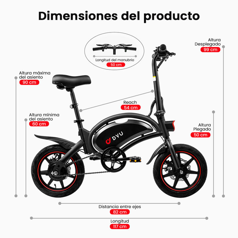 Bicicleta eléctrica DYU D3F 14” Velocidad 25km/... image number null