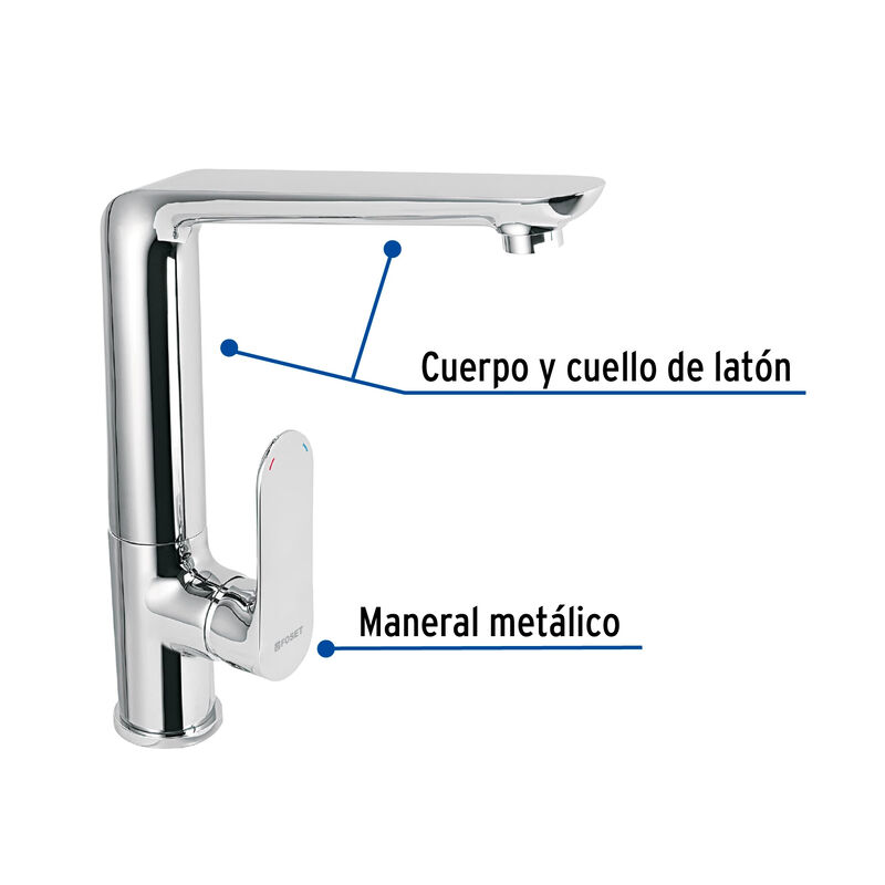 Monomando Cromo Cuello Alto para Fregadero Fose... image number null