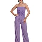 Conjunto Casual Chic 2 Piezas Conj-0232 Lila Blusa Strapless Y Pantal&oacute;n Palazzo Moderno Para Mujer