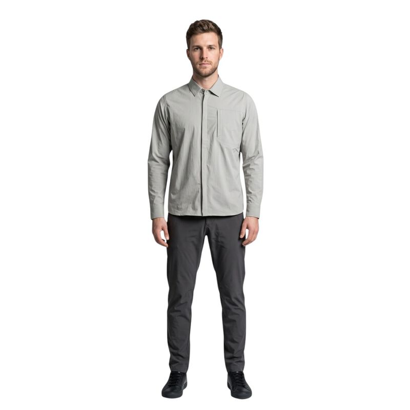 Atlo Camisa Lisa Manga Larga Grey Para Hombre image number null