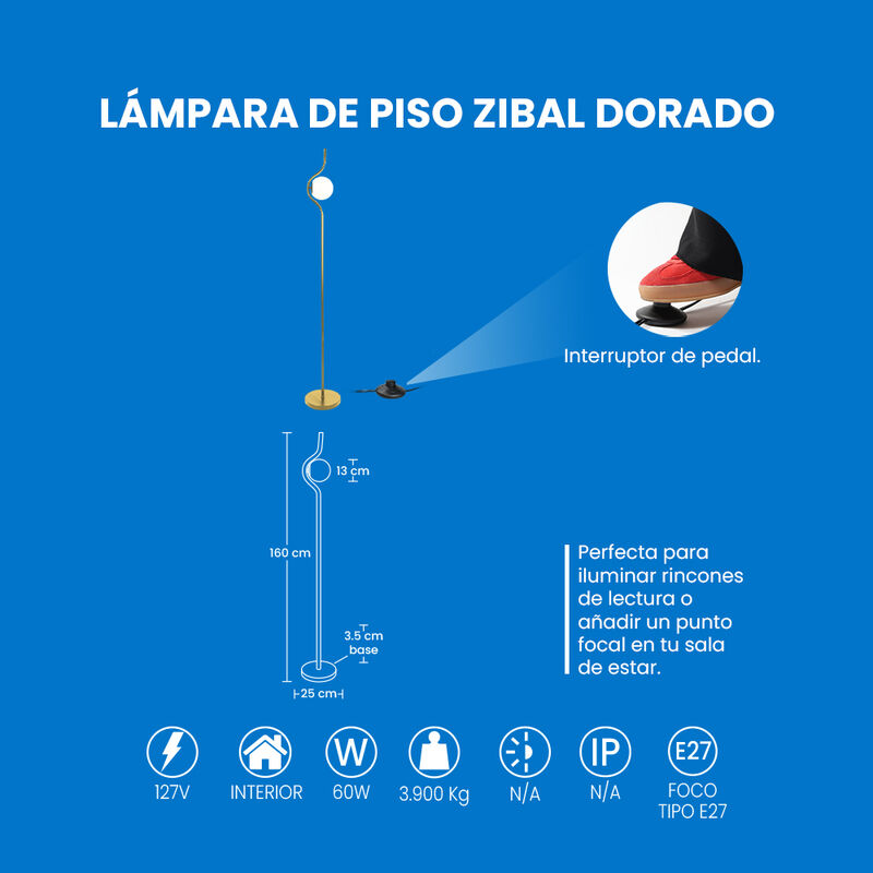 L&aacute;mpara de Piso MIL LUCES ZIBAL Dorado Satinado... image number null