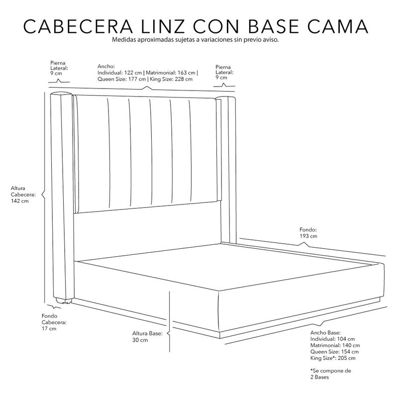 Cabecera King Size Dicasa Linz Con Base Cama Gr... image number null