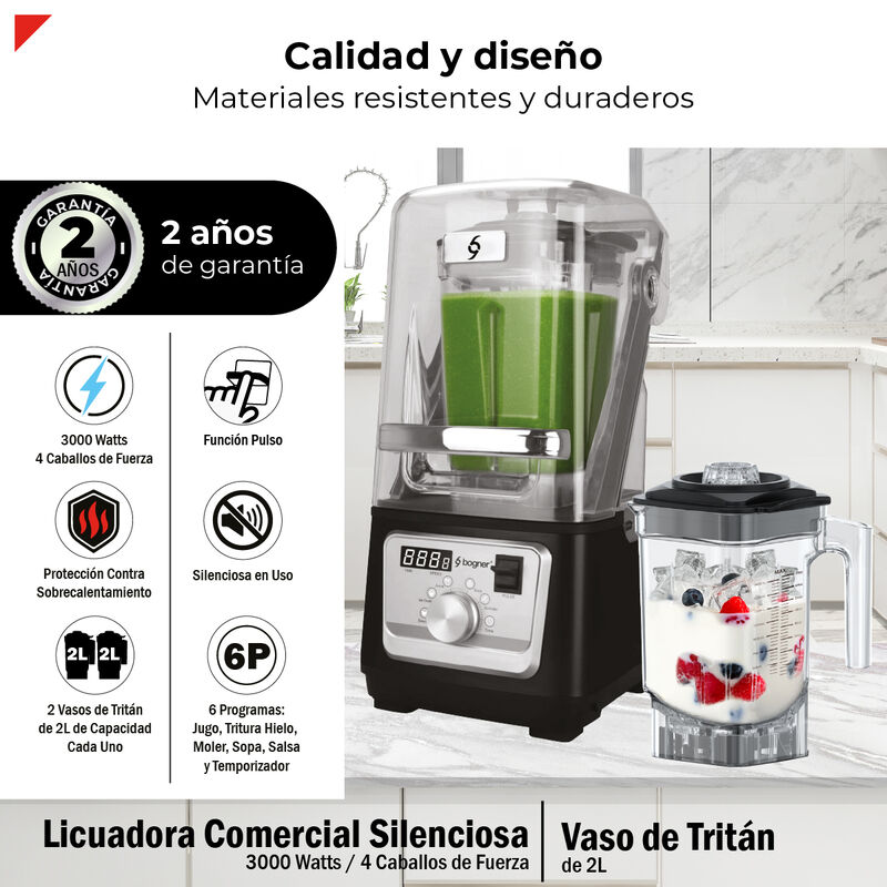 Bogner Licuadora Silenciosa 3000w 4hp Trit&aacute;n 2l... image number null