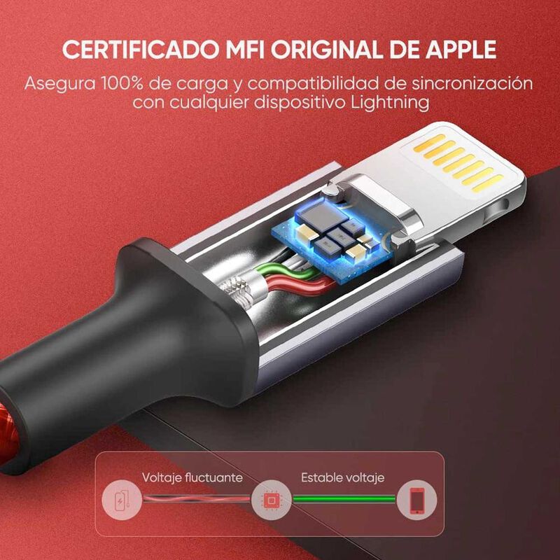 Cable Datos UGREEN USB-A a Lightning 1m rojo ce... image number null