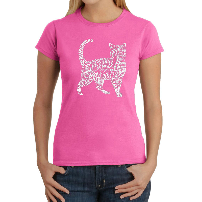 Camiseta Word Art Para Mujer - Gato- Rosa image number null