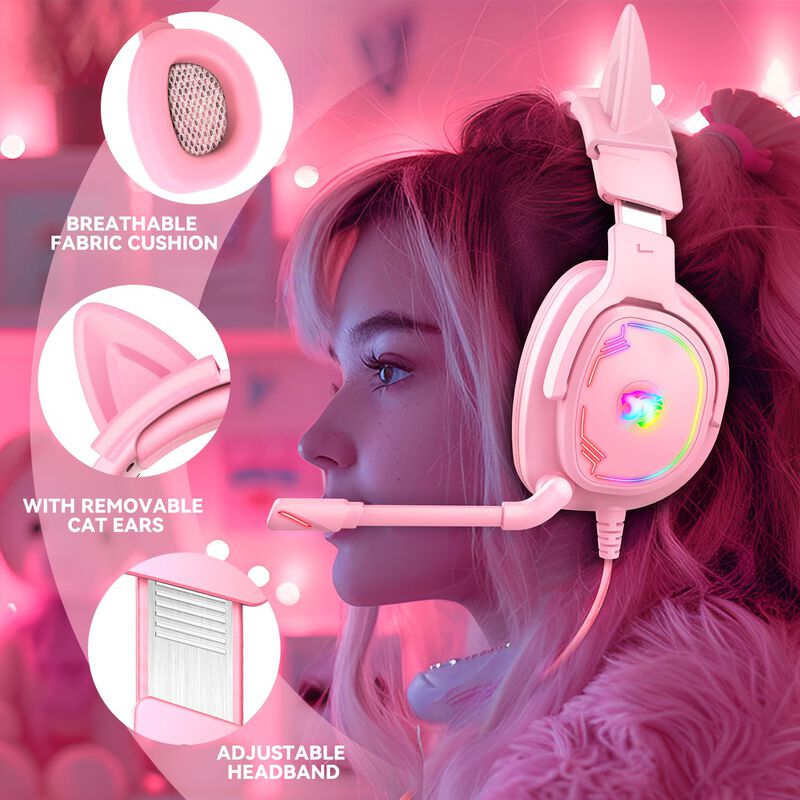 Aud&iacute;fonos Jimonyer 7.1 Rgb Pinkcat Over Ear image number null