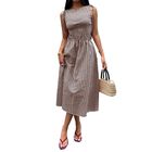 Vestido Acelitt Gingham Marr&oacute;n Maxi Talla Peque&ntilde;a