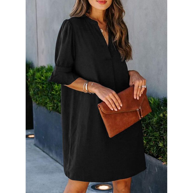 Vestido Jocafiye Negro Escote V Mangas Cortas X... image number null