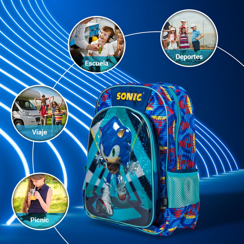 Mochila Sonic con diseño de personaje, azul, co... image number null