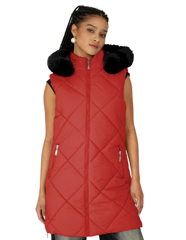 Chaleco Largo Acolchado Mujer Con Gorro image number null