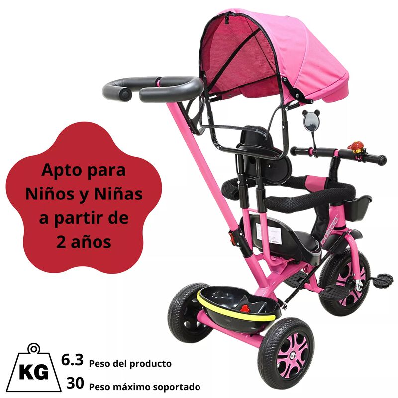 Triciclo Infantil Toldo Protector Bast&oacute;n Dirigi... image number null