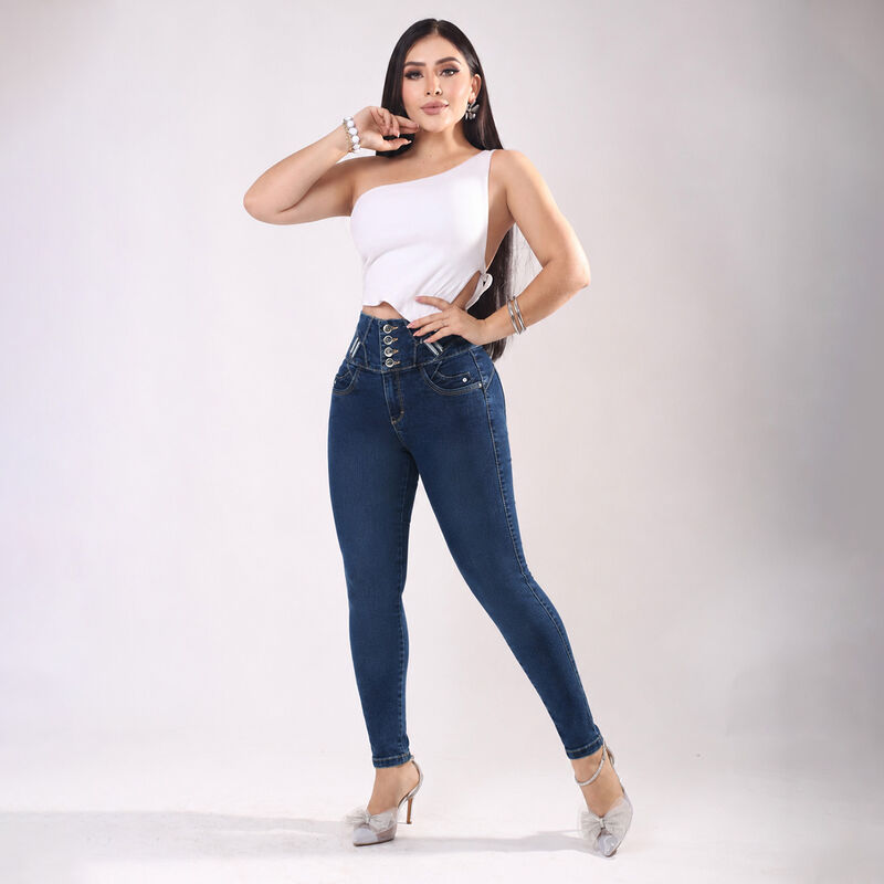 Pantal&oacute;n Stretch Tiro Alto Mujer Jeans Nyk Azul... image number null