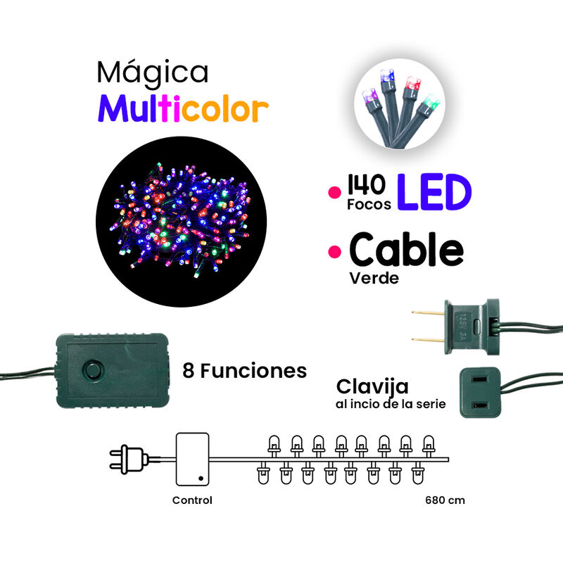 Serie navide&ntilde;a 140 LED luz multicolor 8 Funcion... image number null