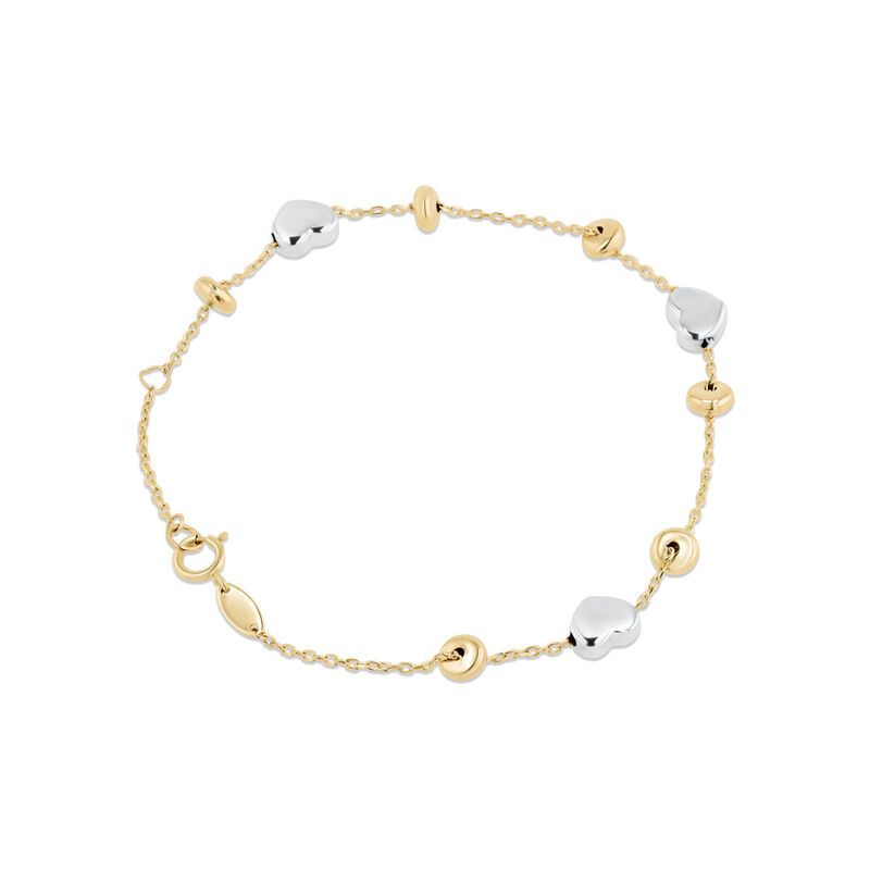 Pulsera Con Corazones De Oro Amarillo Y Blanco ... image number null