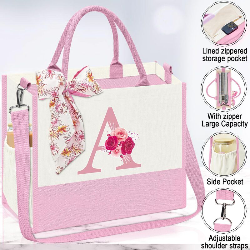 Bolso Tote De Lona Aiheart Con Inicial Y Bolsil... image number null