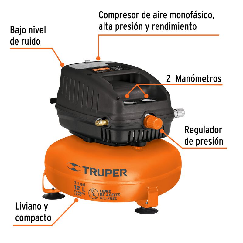 Compresor de Aire Libre de Aceite 12 L 1 Hp (Po... image number null