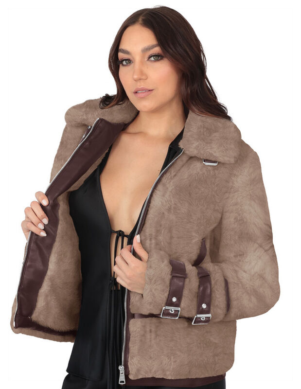 Chamarra Mujer Vinipiel Premuim Afelpada Beige ... image number null