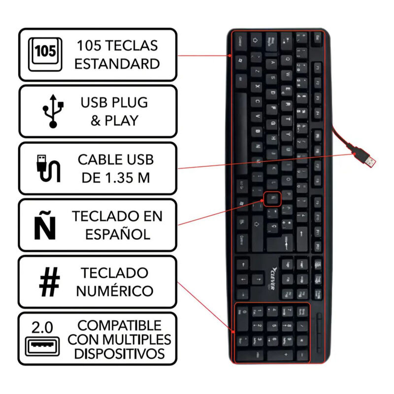 Kit Clever Ofice Teclado Y Mouse Al&aacute;mbricos 120... image number null
