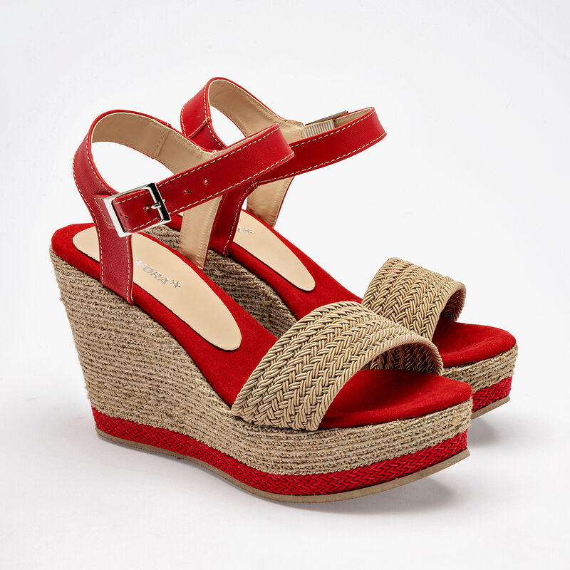 Moramora sandalia cu&ntilde;a para mujer beige rojo co... image number null