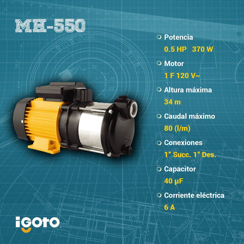 Bomba De Agua Multietapa Horizontal Mh550 Igoto... image number null
