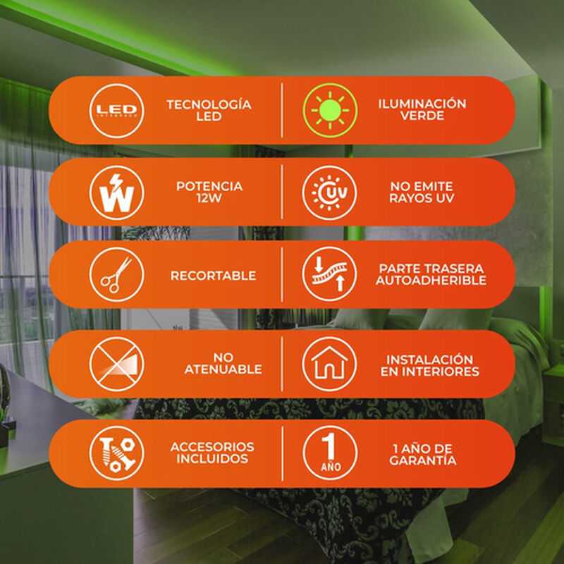 Tira Led 5m Longitud 12w Luz Verde Interiores, ... image number null