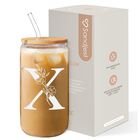 Vaso De Vidrio Sandjest 473 ml Con Tapa Y Pajilla