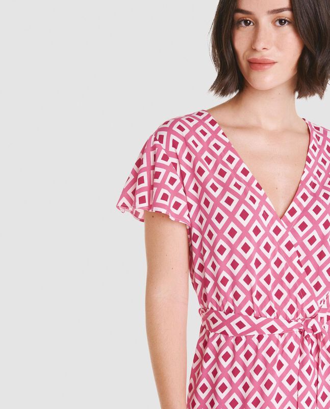 Vestido Cruzado de Rombos Rojo image number null