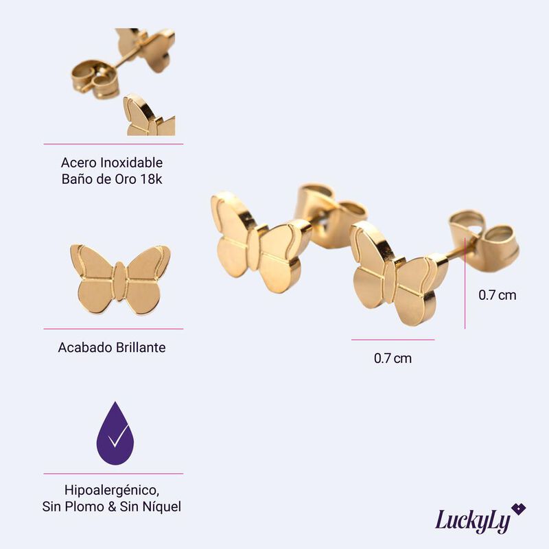 Aretes Ni&ntilde;a Acero Inoxidable Ba&ntilde;o Oro 18k Regal... image number null