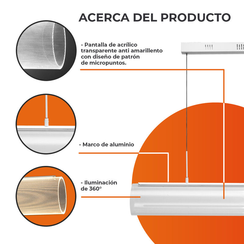 L&aacute;mpara Colgante LED Tubo de Acr&iacute;lico 1.20 m de... image number null